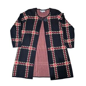 Kasper Sweater Coat Womens Plaid‎ Knit Duster Cardigan Open Front Topper Size L